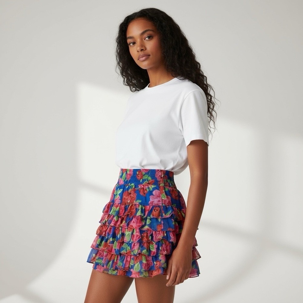 Abercrombie & Fitch Floral Ruffle‎ Tiered Mini Skirt Womens S Boho Coquette Y2K